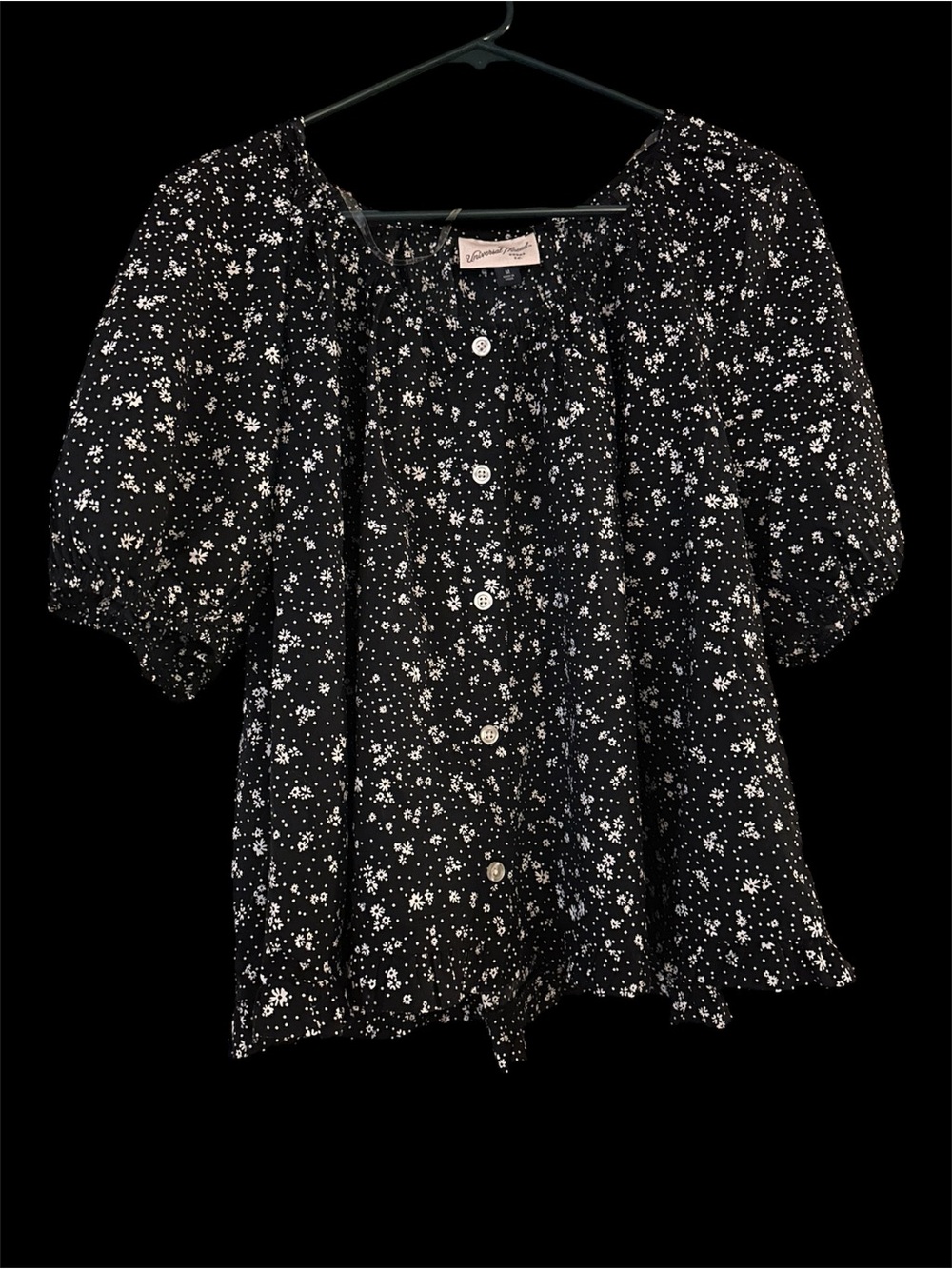 Universal Thread Black and White Floral Button-Down Puff Sleeve Top - Picture 3 of 5